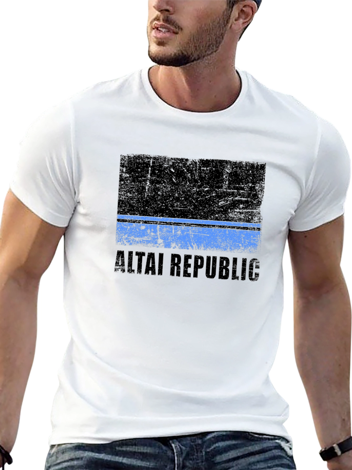 Altai Republic Flag Graphic Black T-Shirt