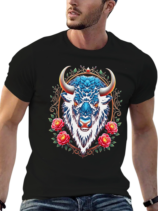 Buffalo Rose Graphic Tee - Cool Animal Design