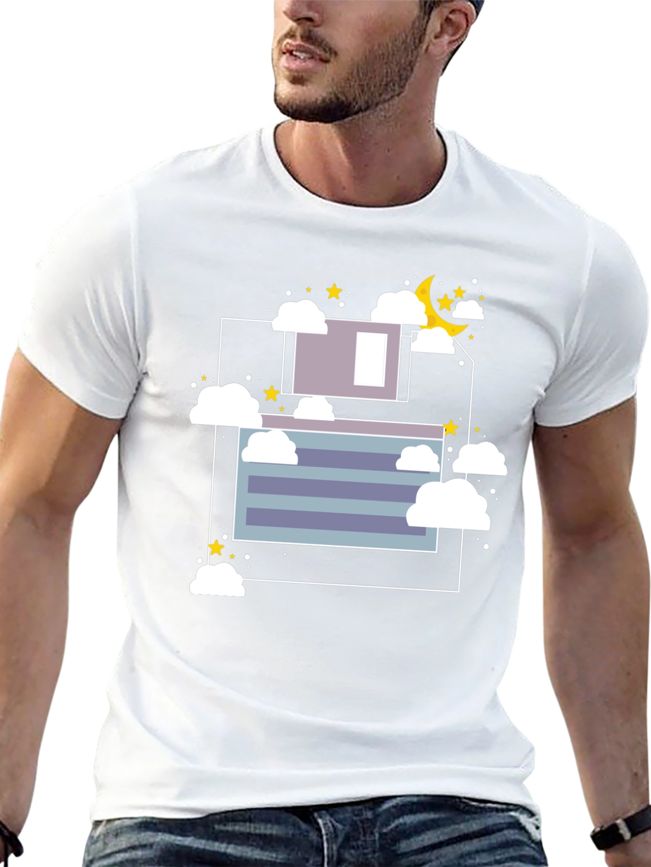 Dreamy Night Graphic Tee - Black Cotton T-Shirt