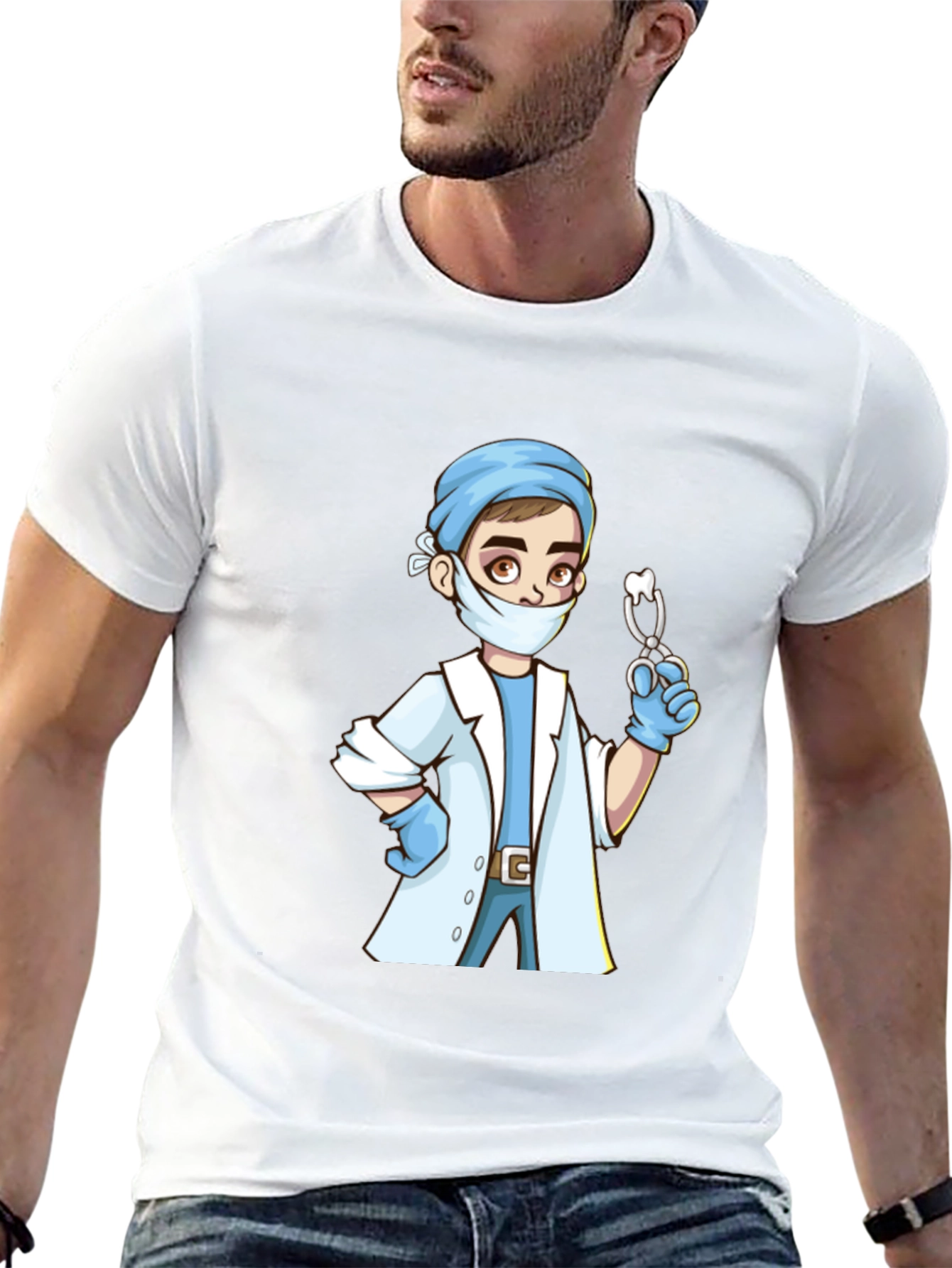 Cartoon Doctor Graphic Print Black T-Shirt