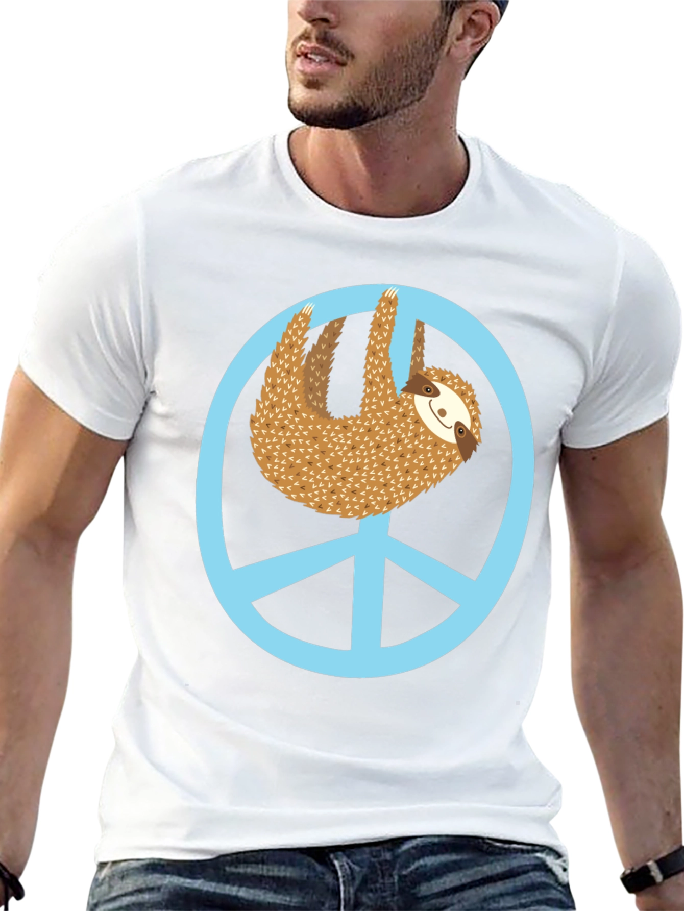 Sloth Peace Sign Graphic Tee - Relaxed Fit