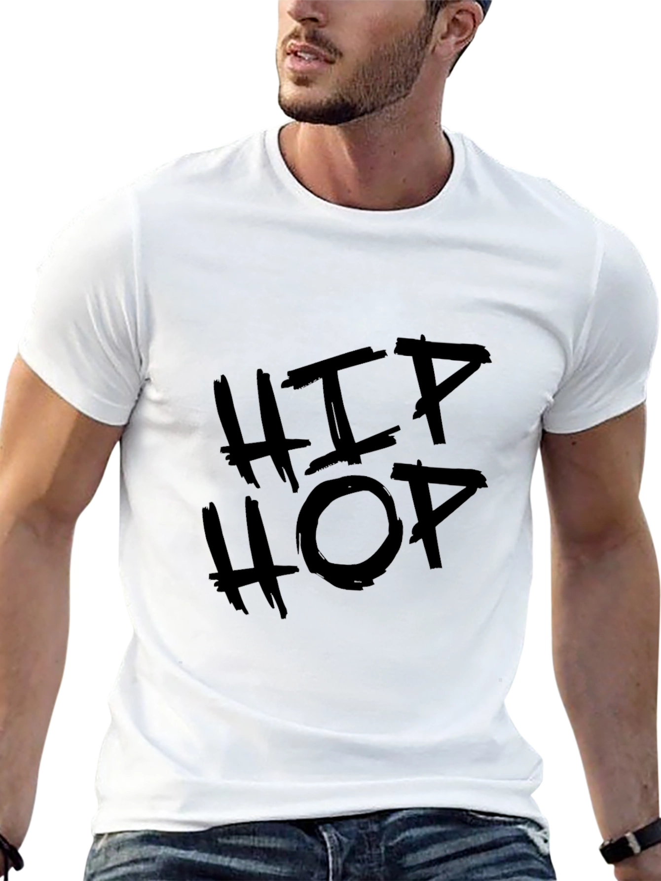 Hip Hop Graphic Tee - Black Cotton T-Shirt