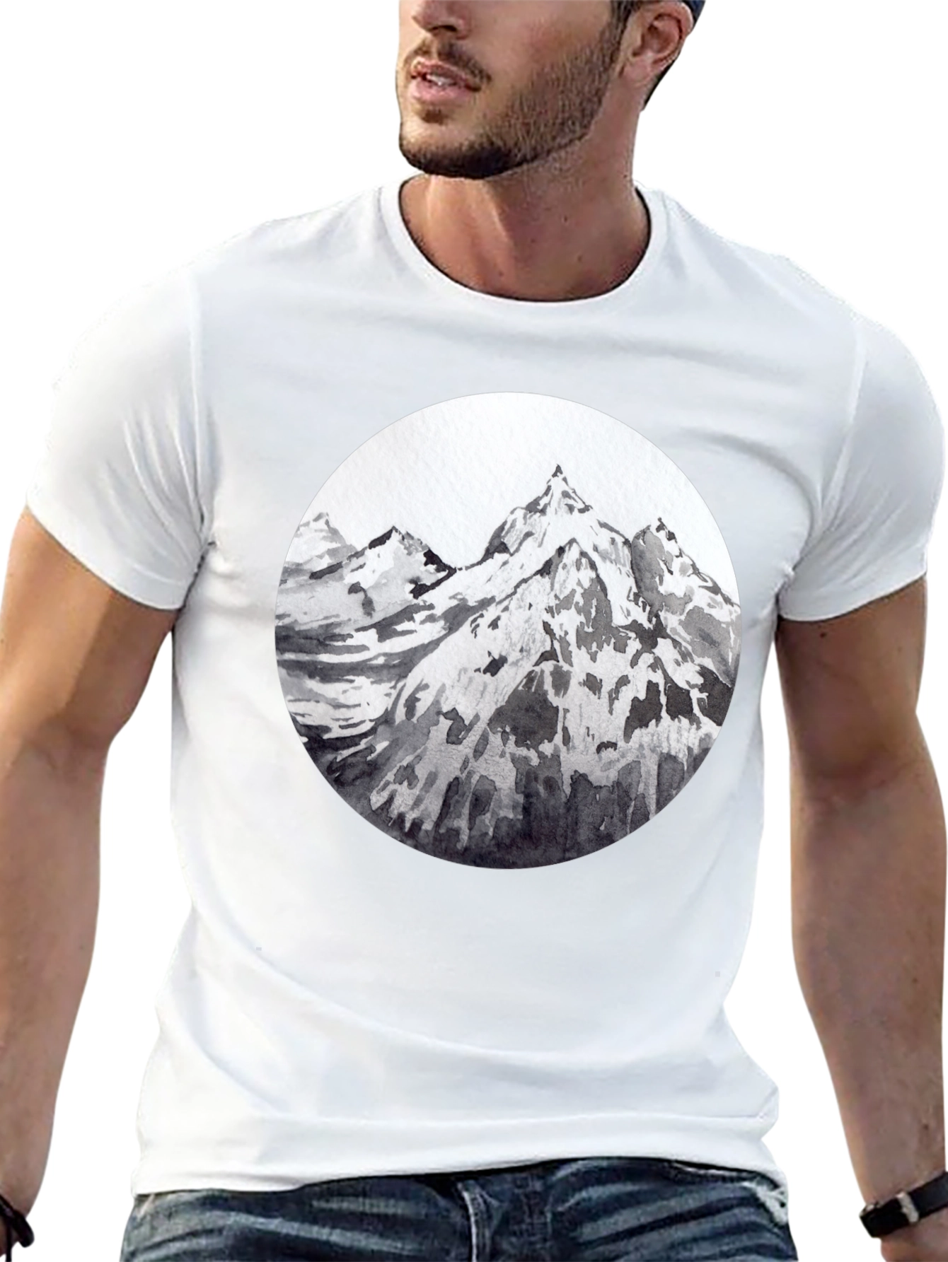 Mountain Peaks Graphic Tee - Black Cotton T-Shirt