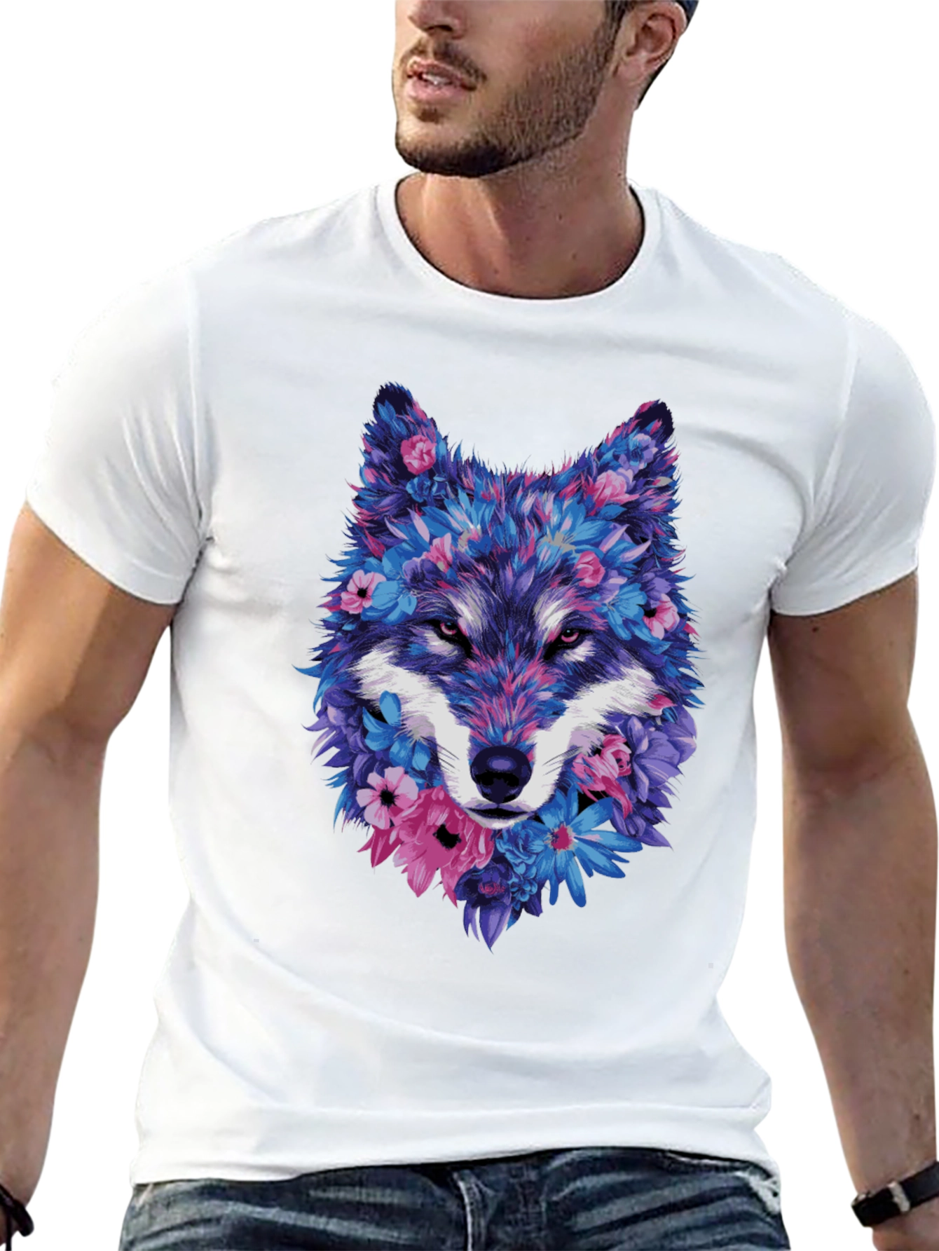 Floral Wolf Graphic Tee - Unique Design