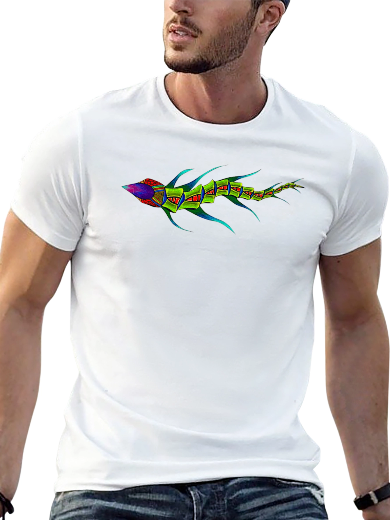 Geometric Fish Graphic Tee - Black