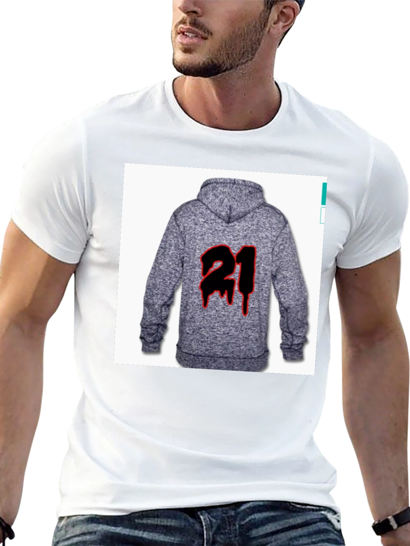 Black T-Shirt with 21 Hoodie Graphic