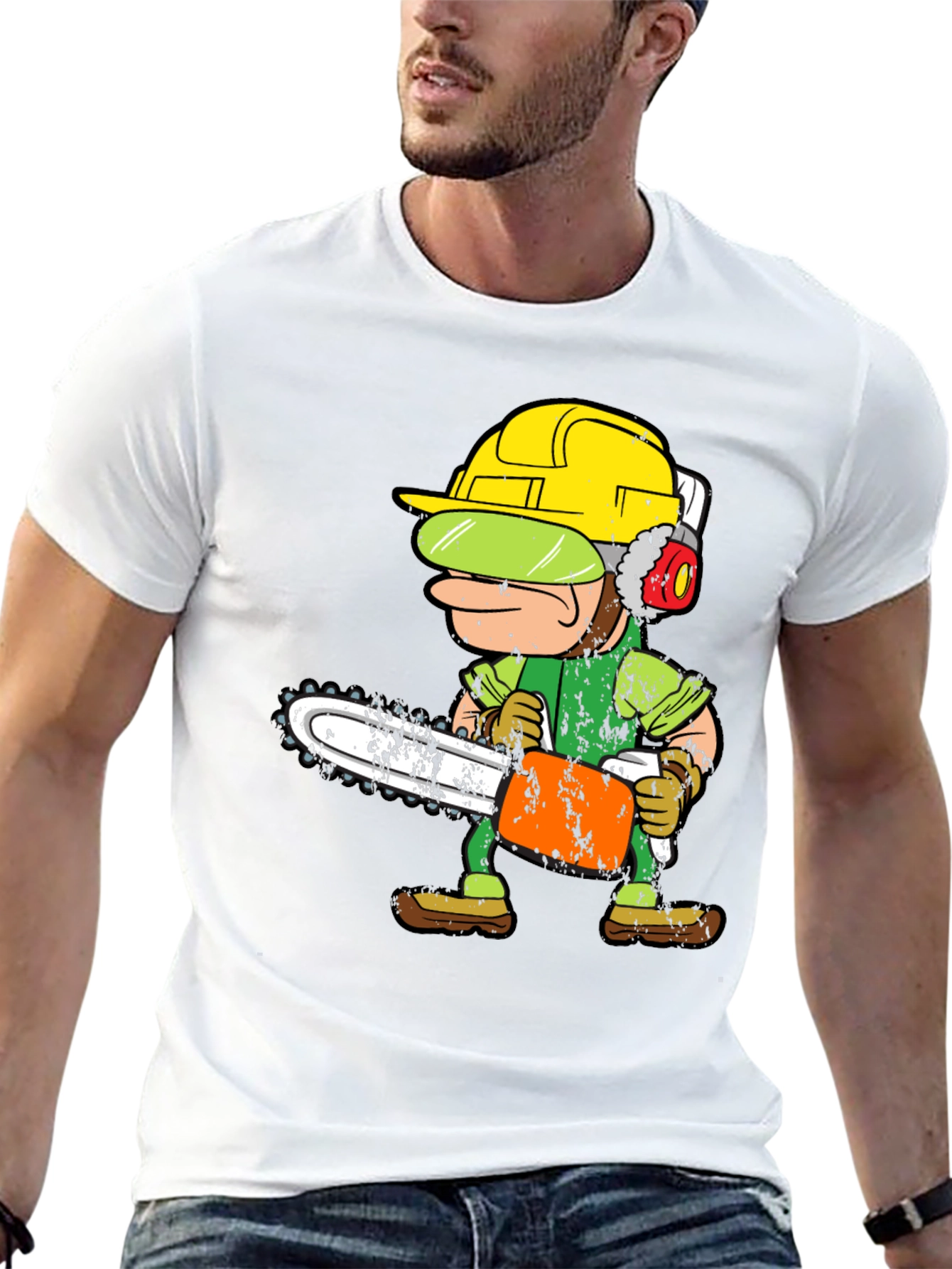 Funny Cartoon Chainsaw Lumberjack Graphic Tee