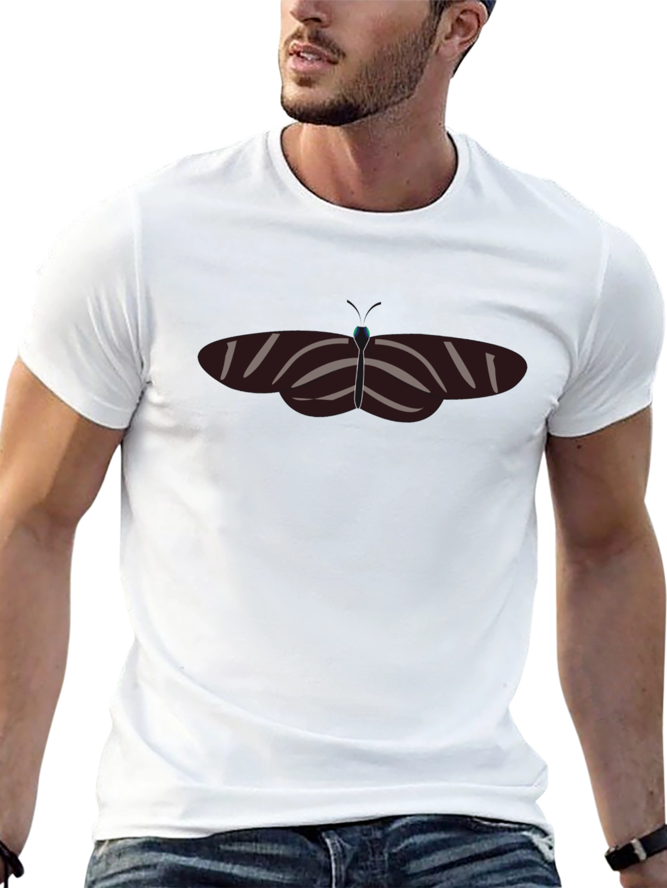 Striped Butterfly Graphic Black T-Shirt
