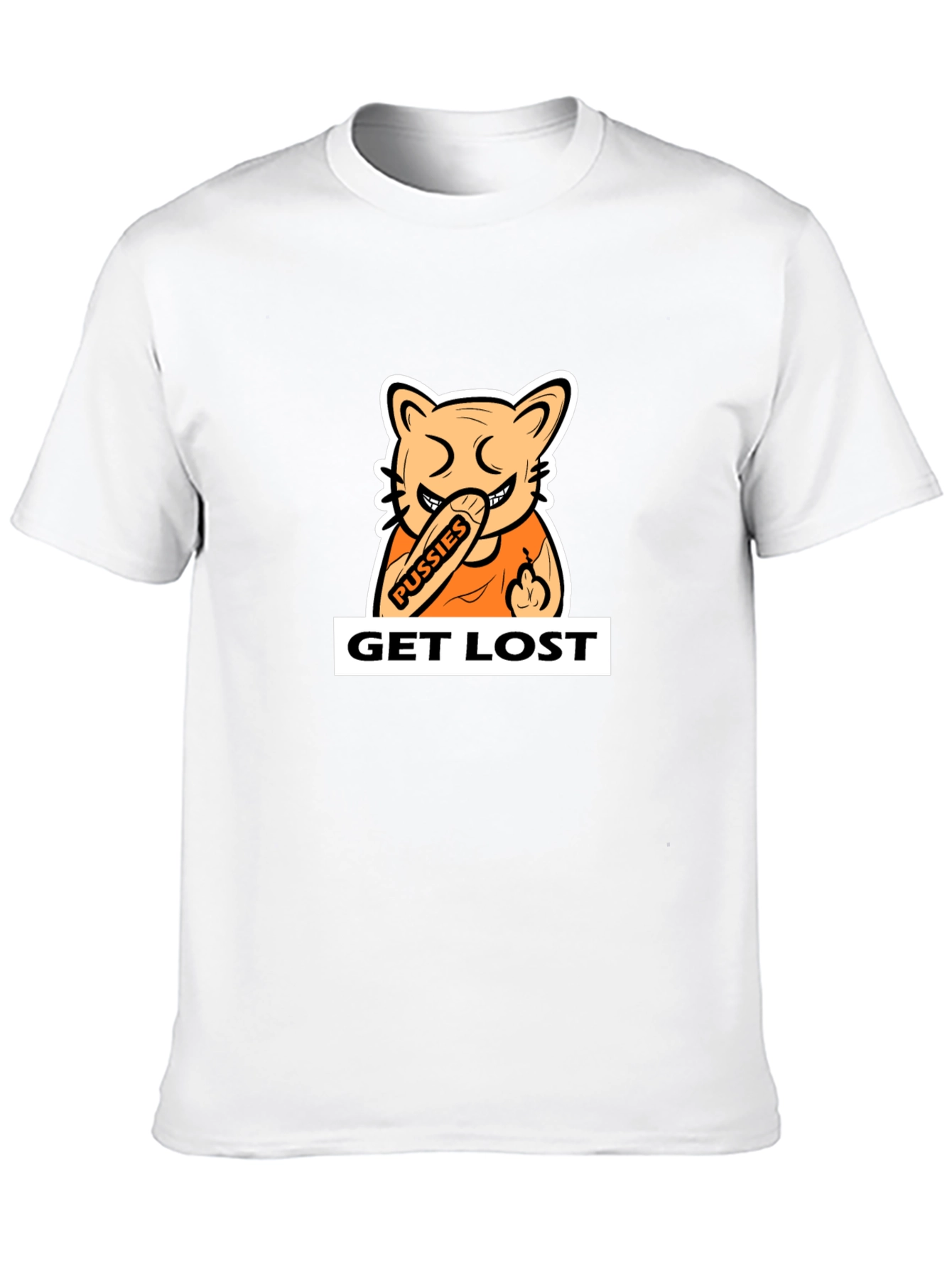 Black T-Shirt with Cartoon Cat Graphic