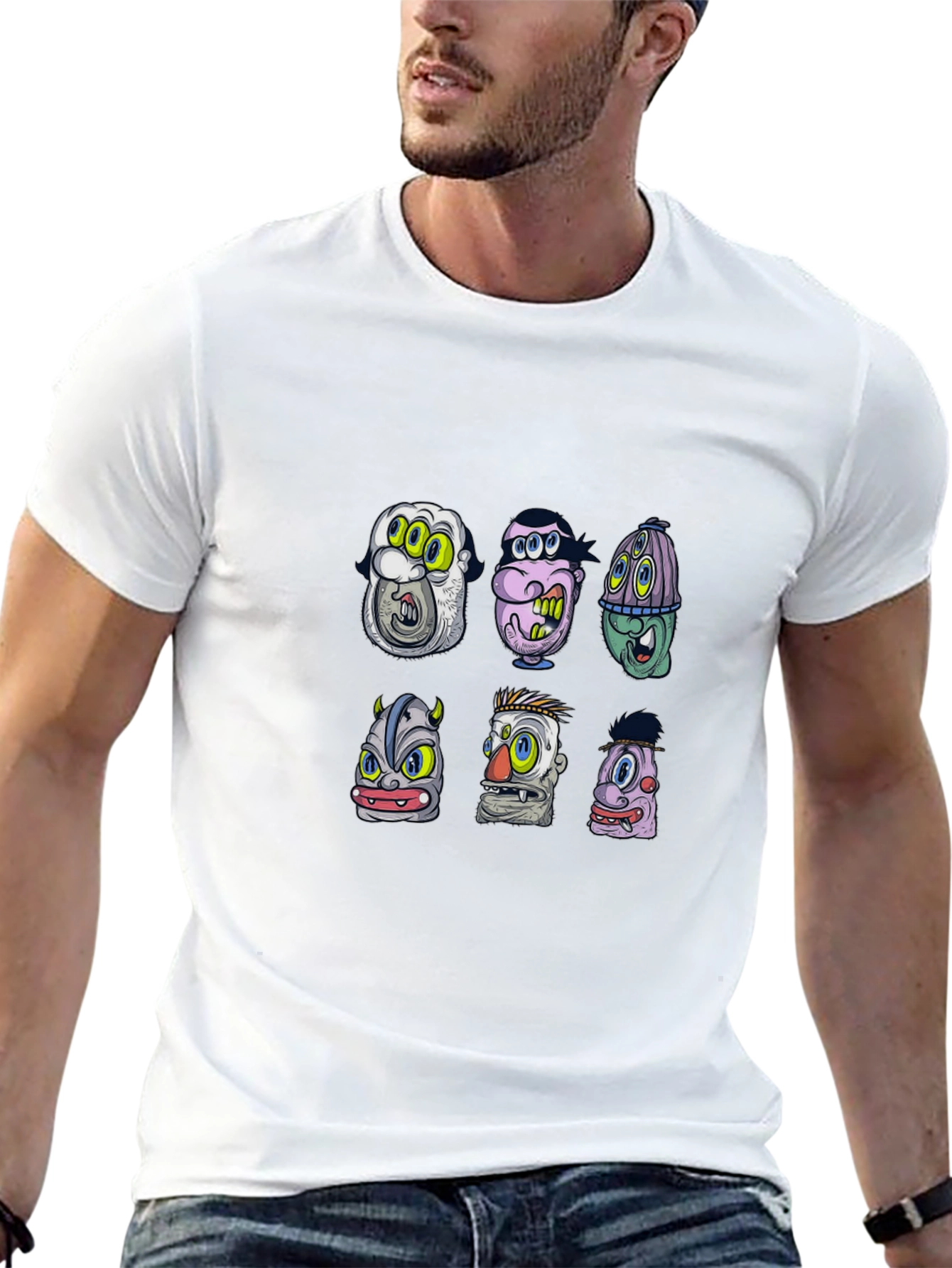 Monster Character Graphic Print Black T-Shirt