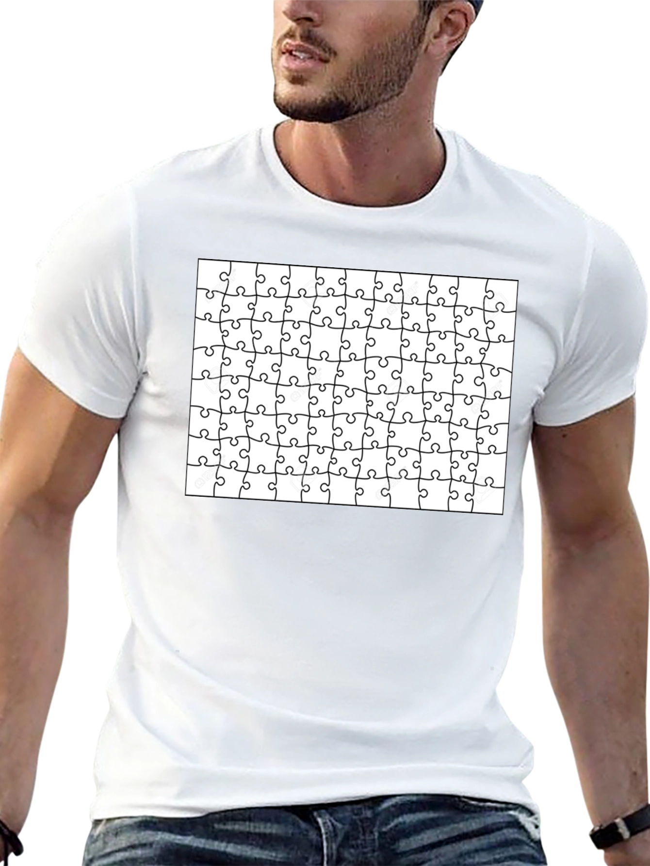 Puzzle Piece Pattern Black T-Shirt
