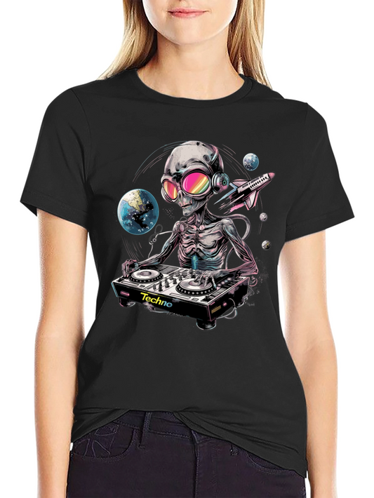Alien DJ Graphic Tee - Space Techno Music T-Shirt