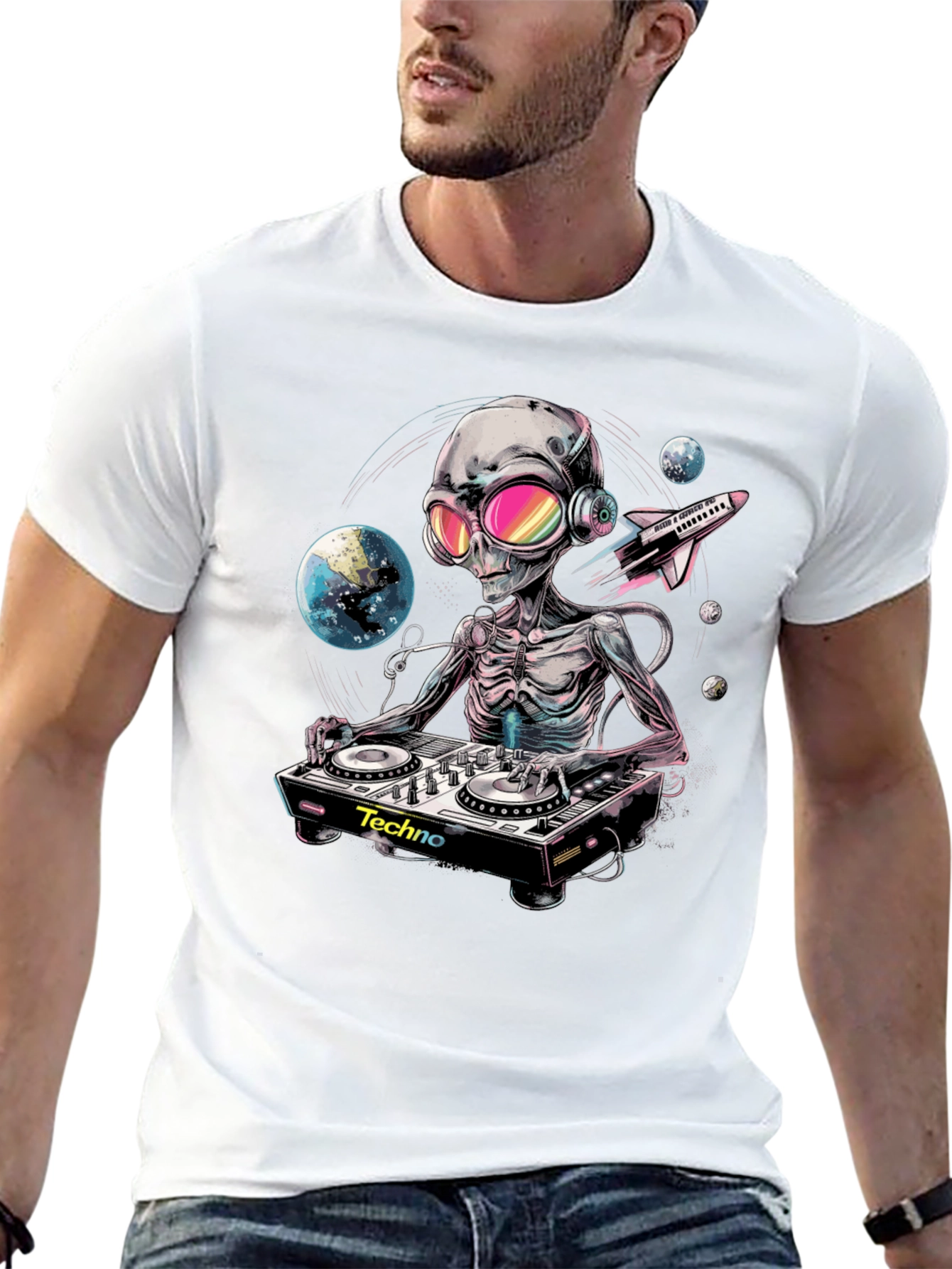Alien DJ Graphic Tee - Space Techno Music T-Shirt