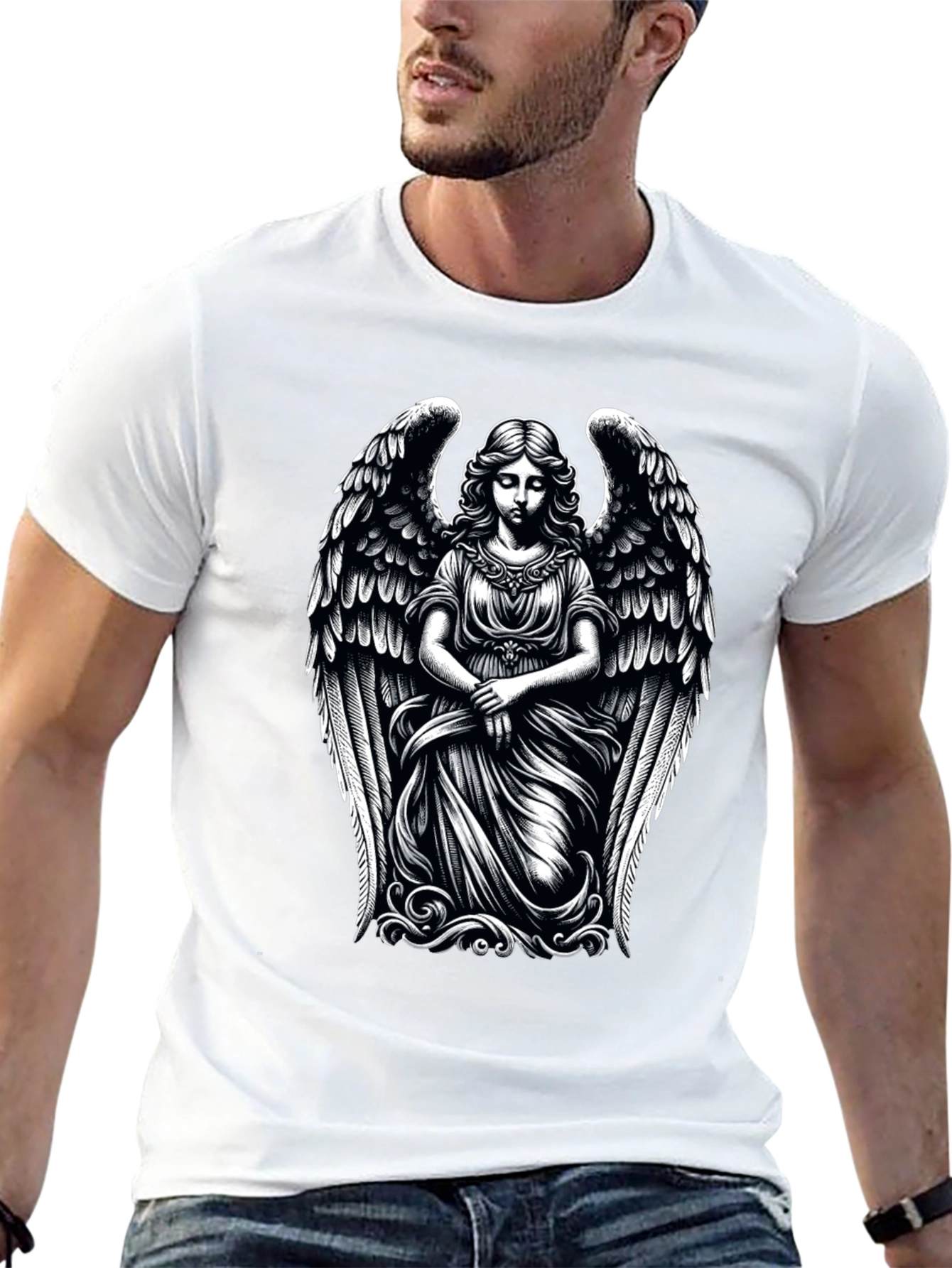 Angel Wings Graphic Print Black T-Shirt