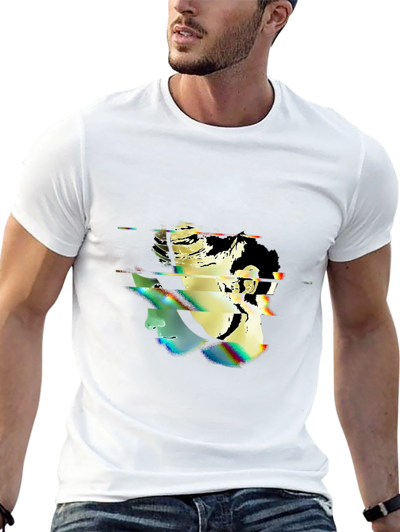 Glitch Portrait Black T-Shirt - Modern Graphic Tee