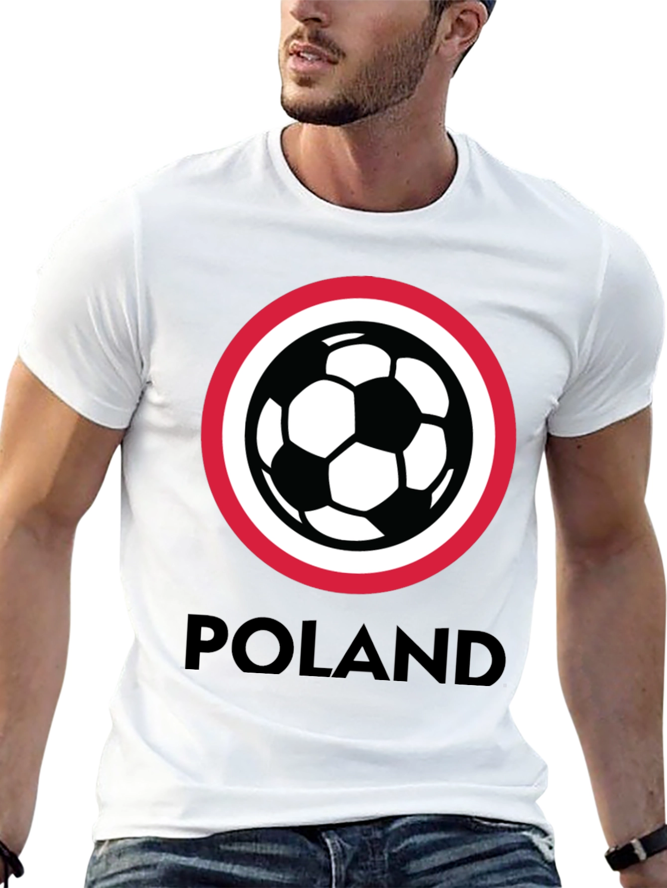 Poland Soccer T-Shirt - Black Crew Neck Graphic Tee