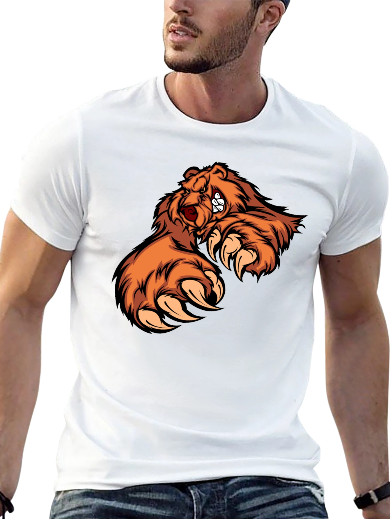 Mens Black T-Shirt with Fierce Bear Design