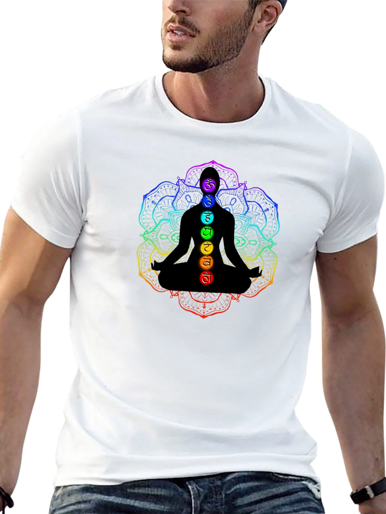 Chakra Meditation Graphic Black T-Shirt