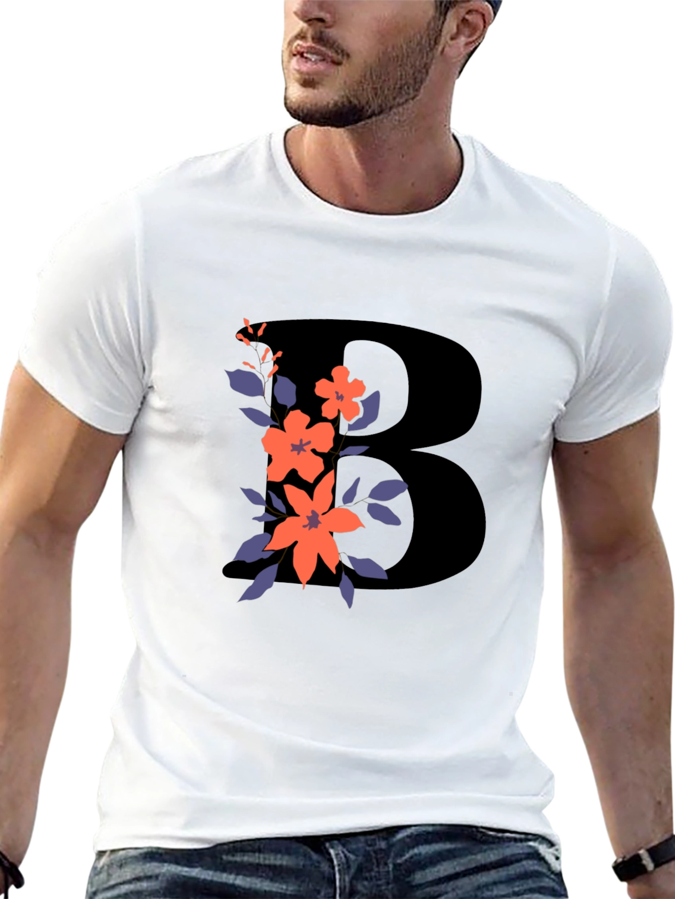 Floral Initial B Black T-Shirt