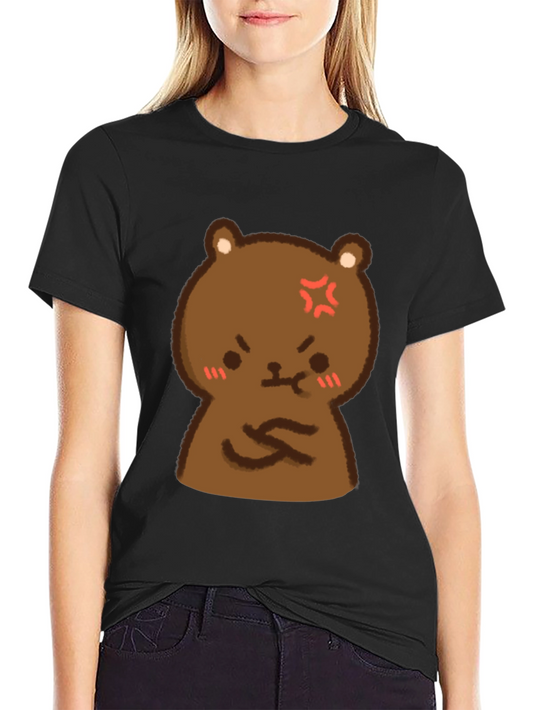 Angry Bear Cartoon Black T-Shirt