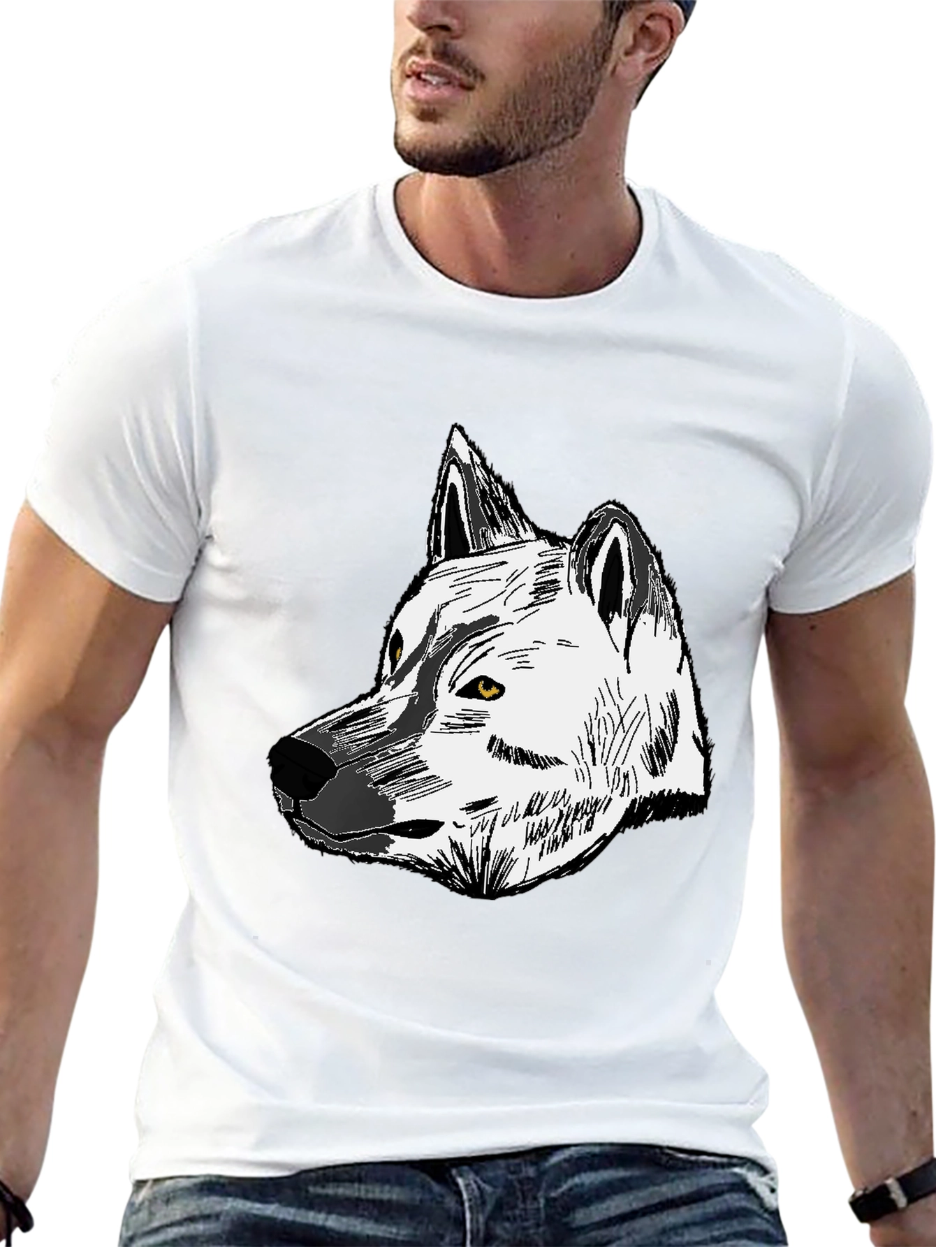 Wolf Graphic Print Tee - Unisex Black Cotton T-Shirt