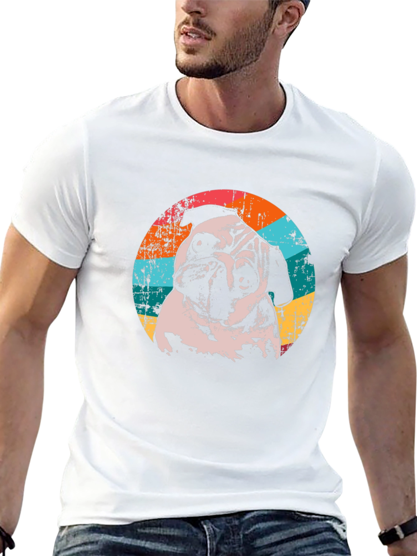Retro Pug Graphic T-Shirt - Black