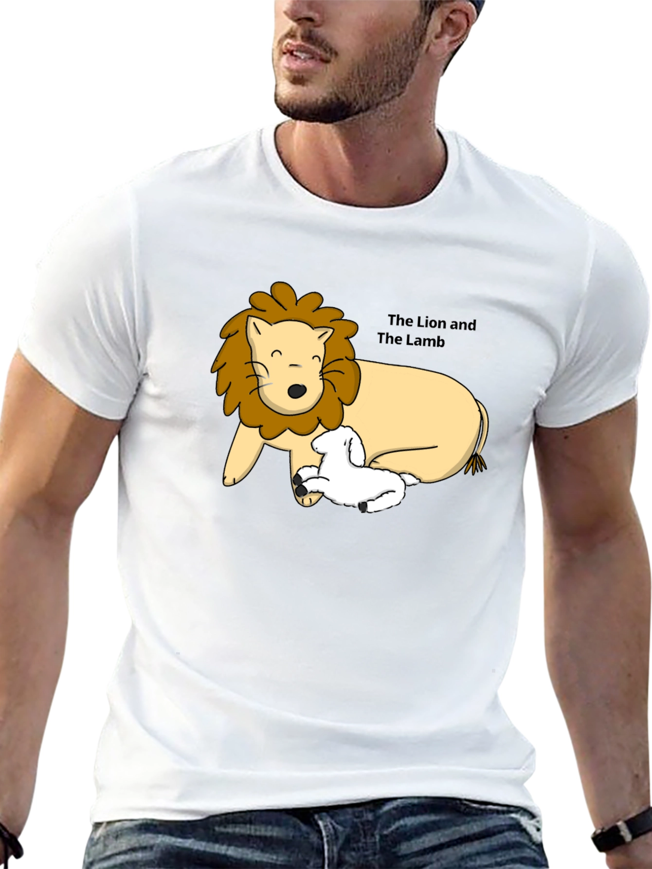 Lion and Lamb Graphic Tee - Black Cotton T-Shirt