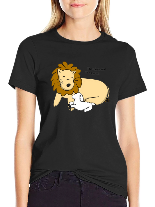 Lion and Lamb Graphic Tee - Black Cotton T-Shirt