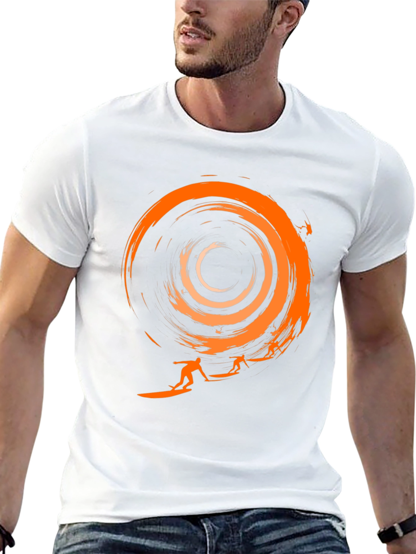 Surfer Silhouette Graphic Tee - Black Cotton T-Shirt
