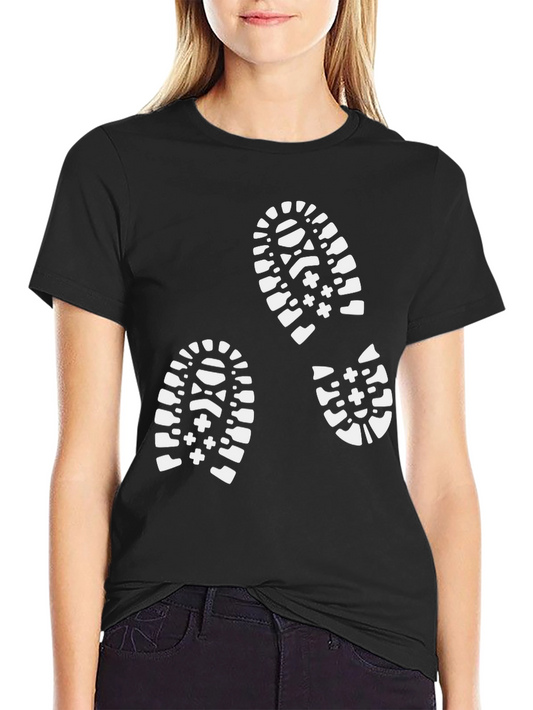 Black T-Shirt with White Footprint Design