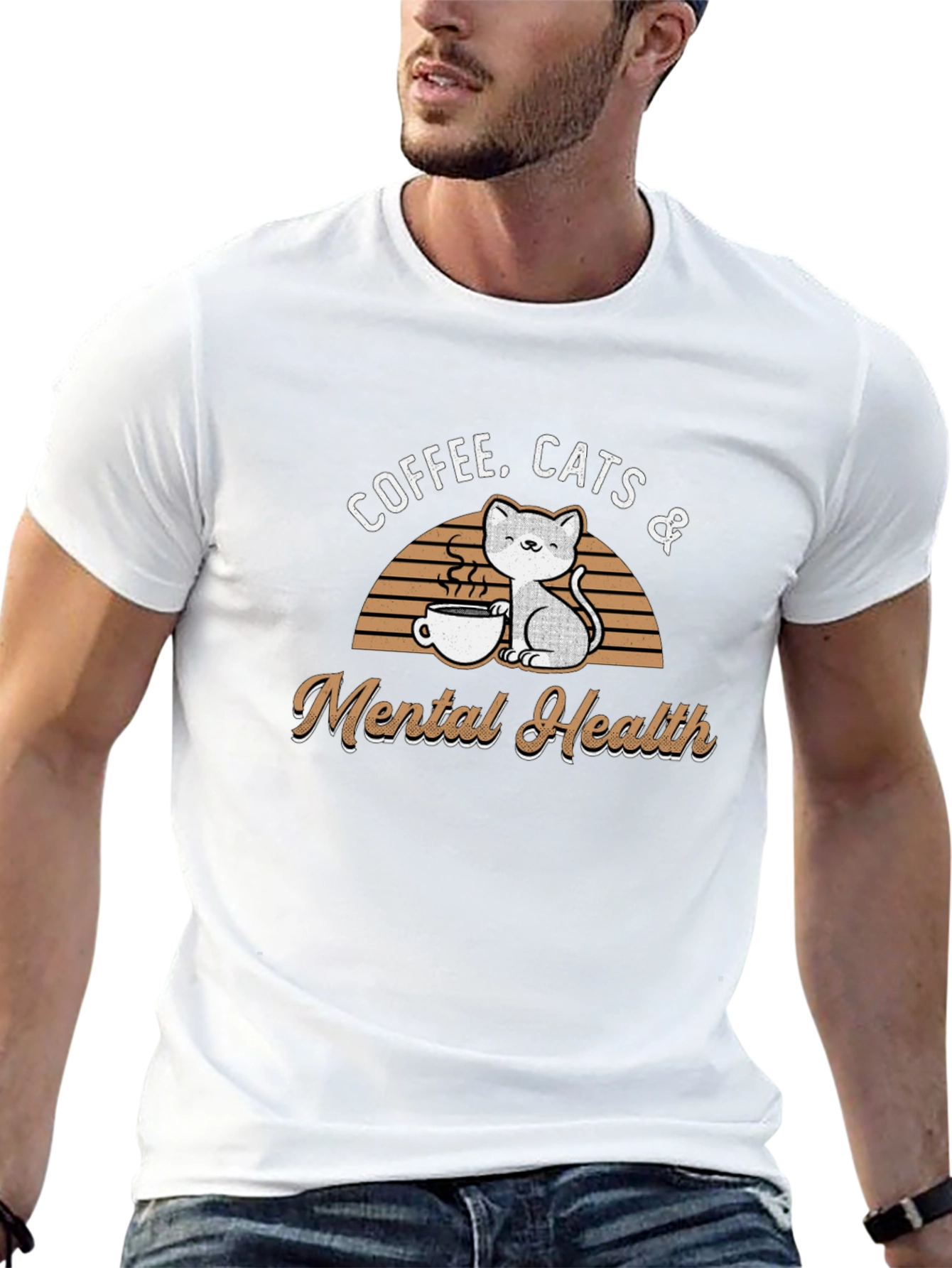 Coffee Cats & Mental Health Graphic T-Shirt