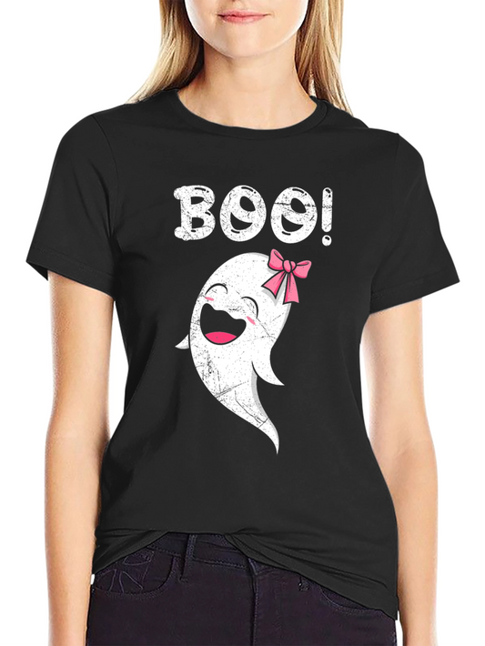 Boo! Ghost with Bow T-Shirt - Halloween Spooky Cute