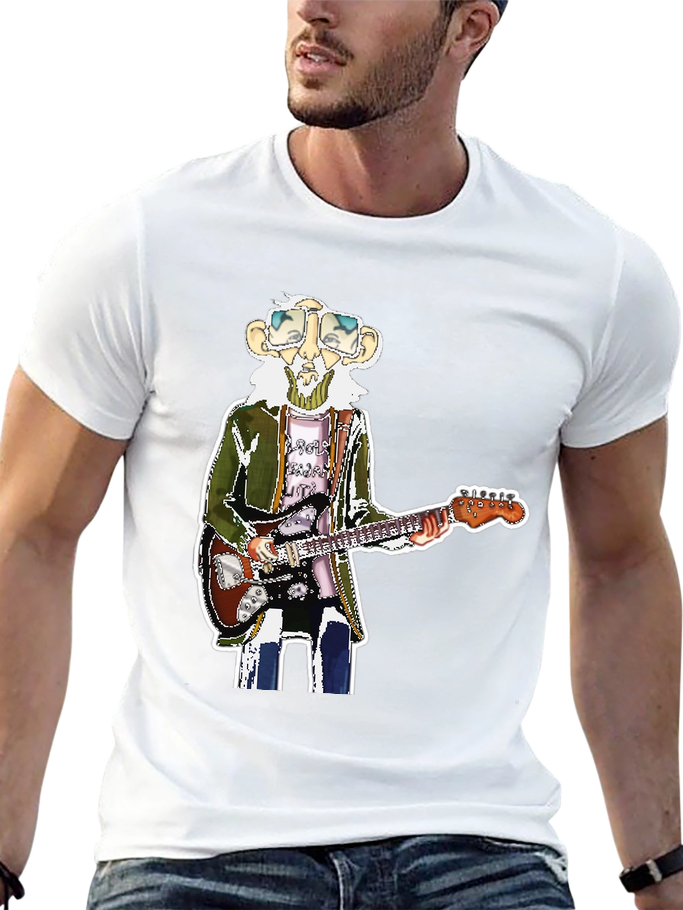 Black T-Shirt with Guitarist Graphic