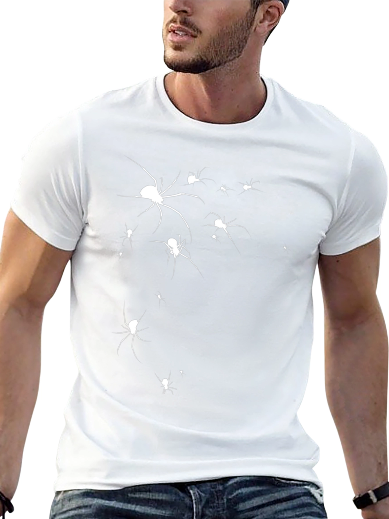 Black T-Shirt with White Spider Print