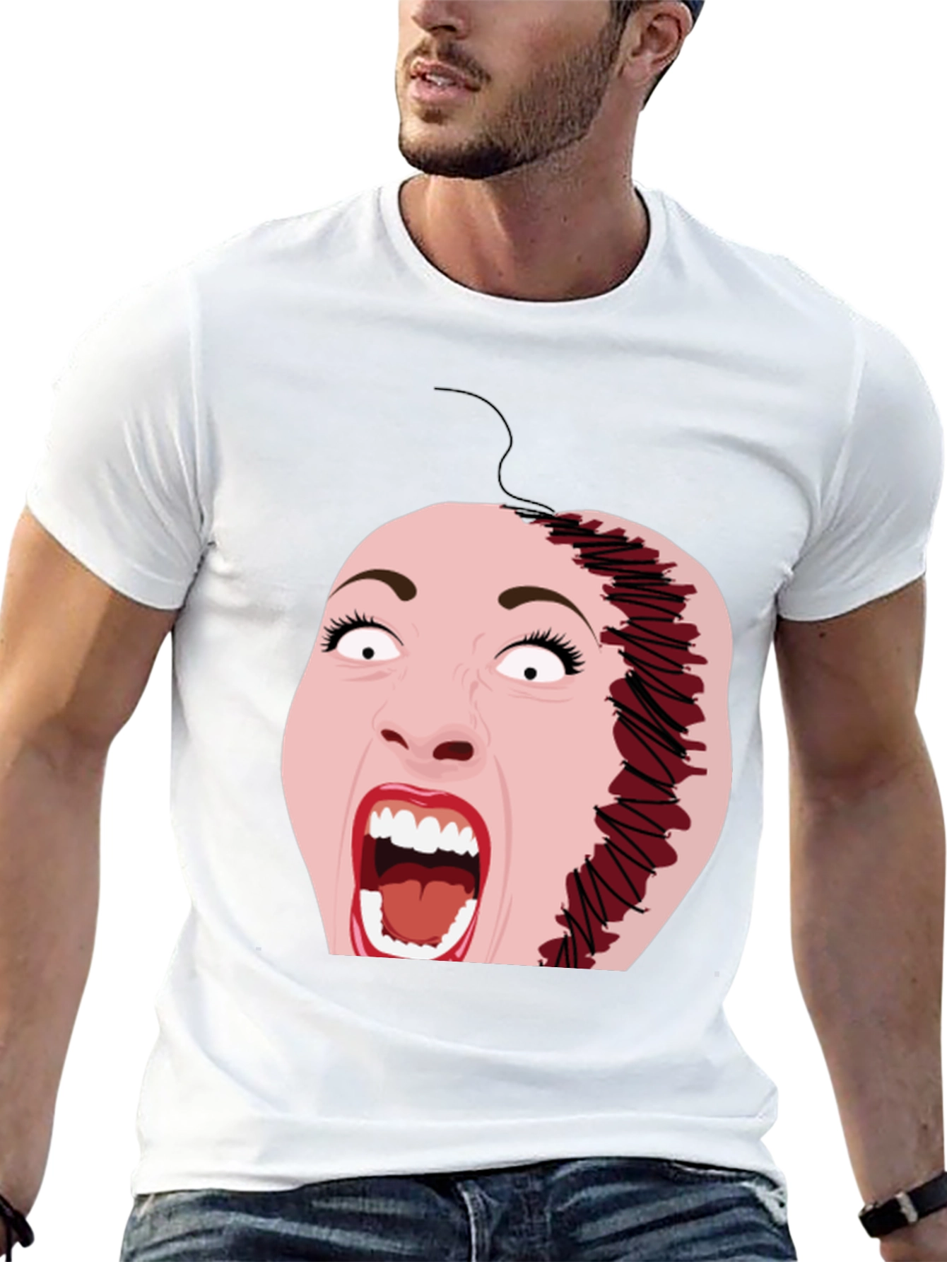 Horror T-Shirt with Stitched Face Graphic