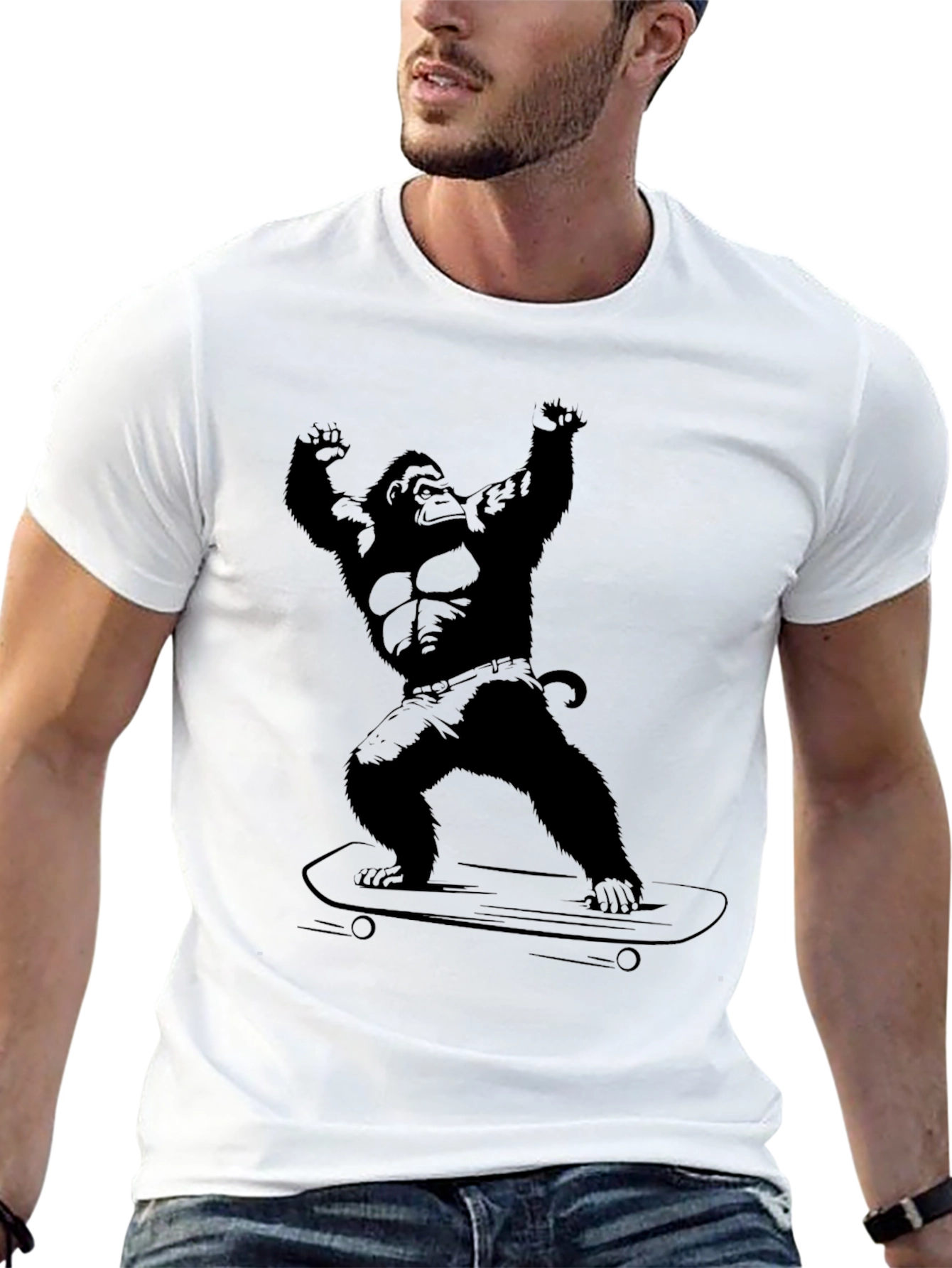 Gorilla Skateboarder Graphic Tee - Black