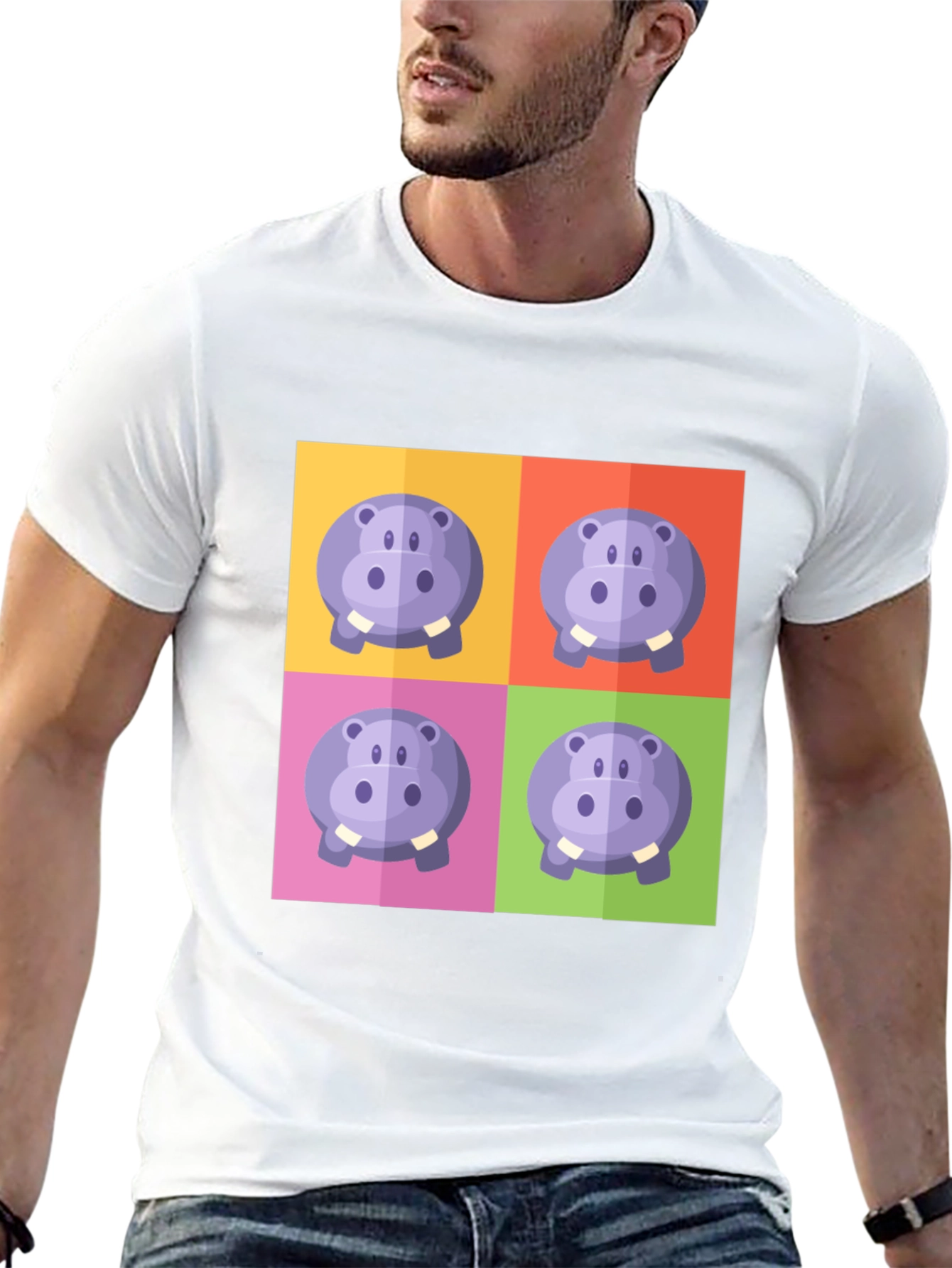 Hippo Pop Art Graphic Black T-Shirt