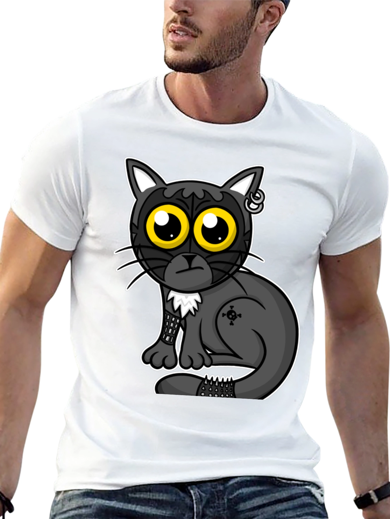 Gothic Cat T-Shirt - Cool Cartoon Design
