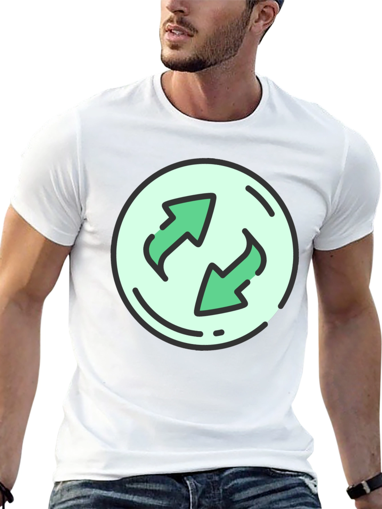 Black T-Shirt with Circular Recycle Arrow Graphic