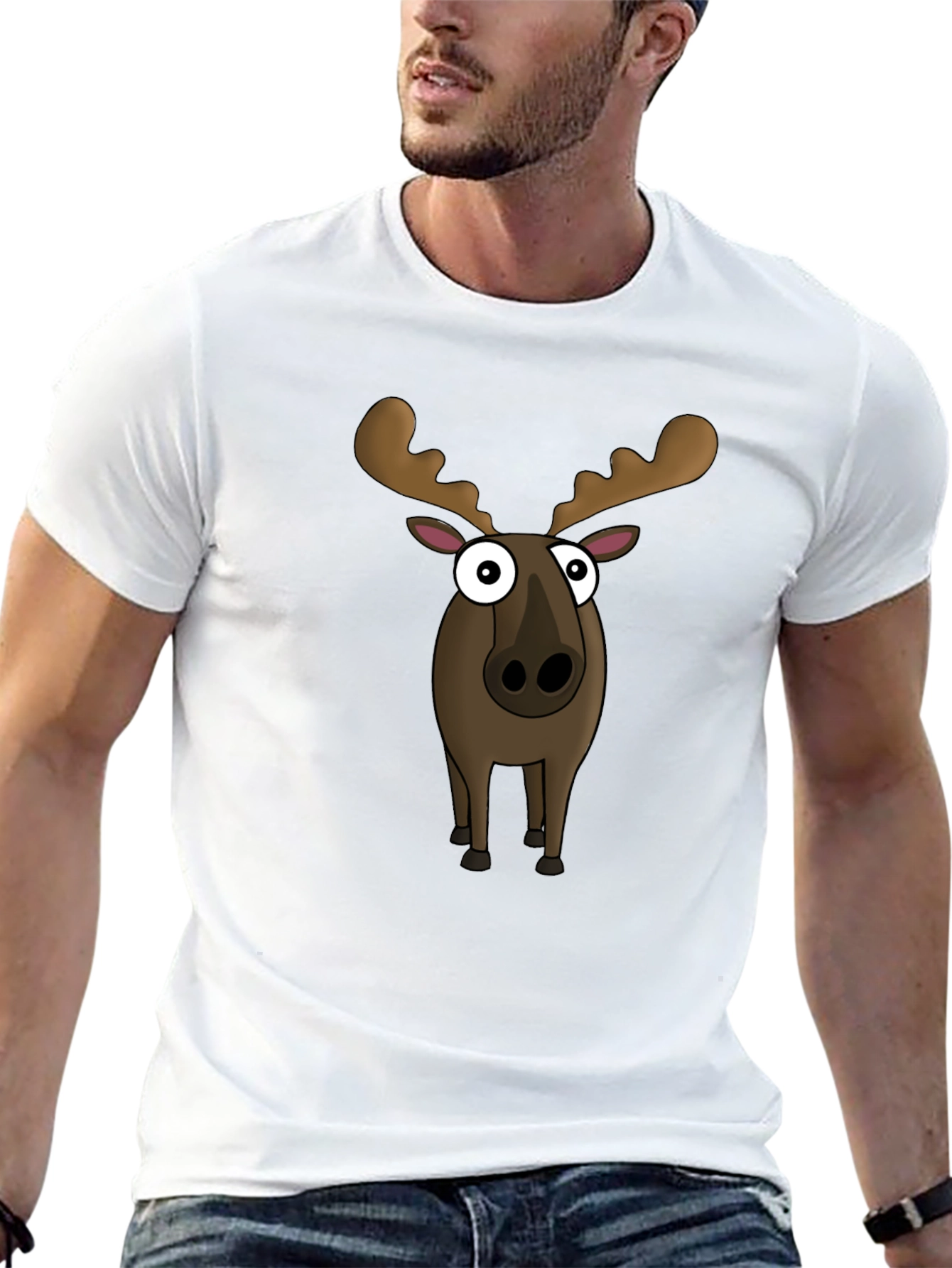 Moose Cartoon Graphic Tee - Black Cotton Blend