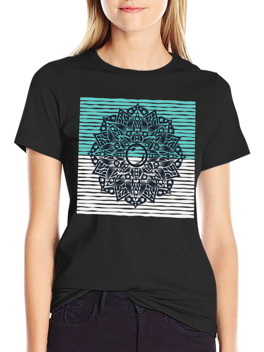 Black Graphic Tee with Geometric Mandala Design