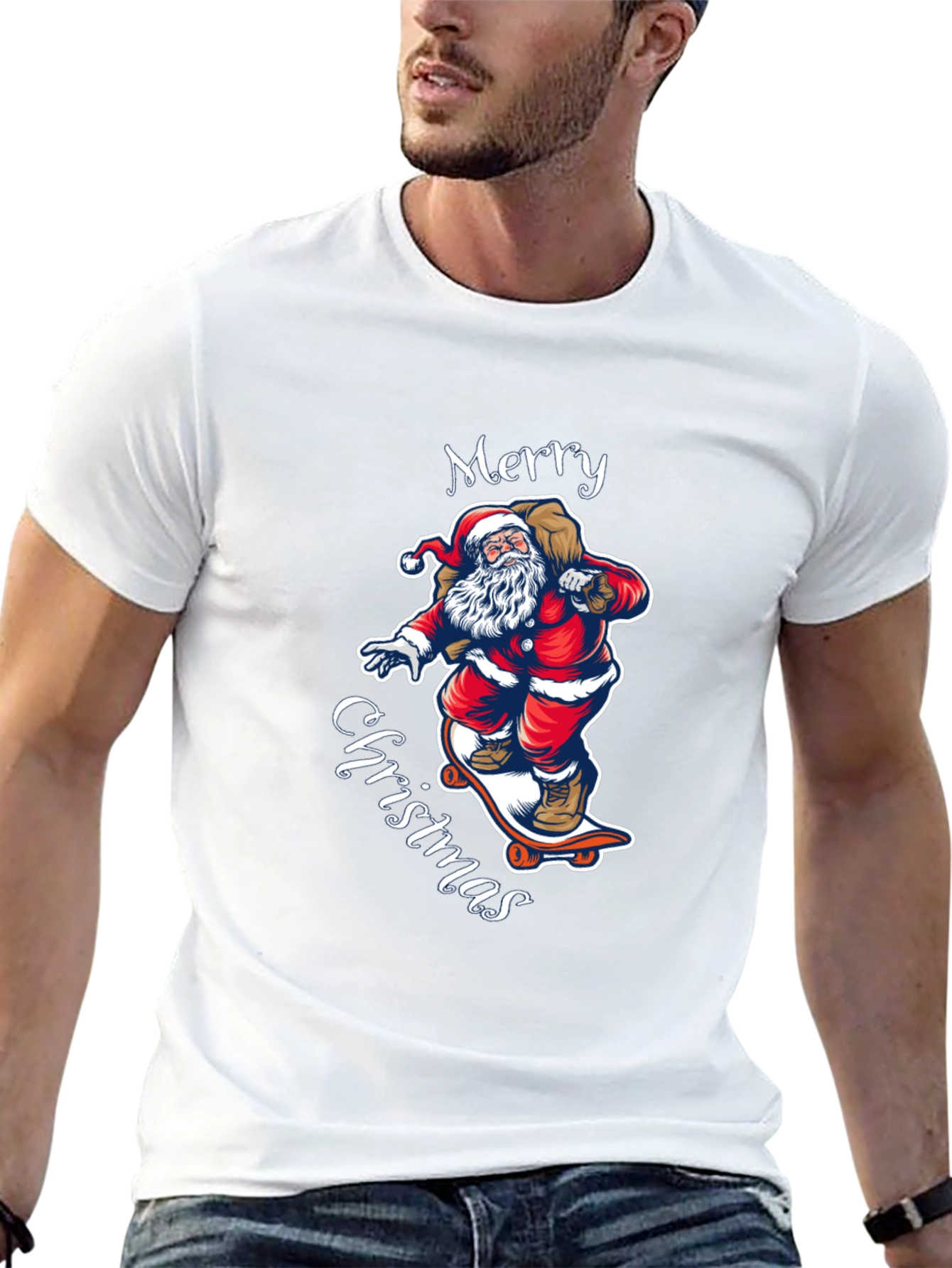 Skateboarding Santa T-Shirt - Merry Christmas Style
