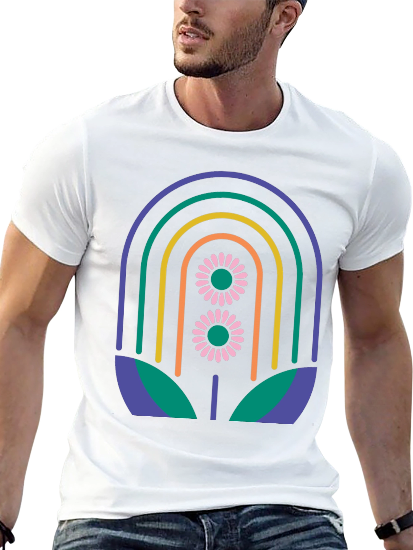 Retro Floral Rainbow Graphic Tee