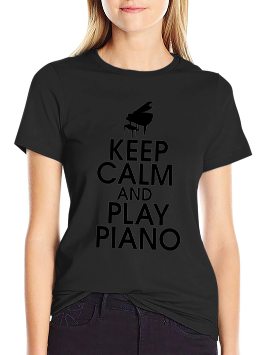 Keep Calm & Play Piano T-Shirt - Black Cotton Tee