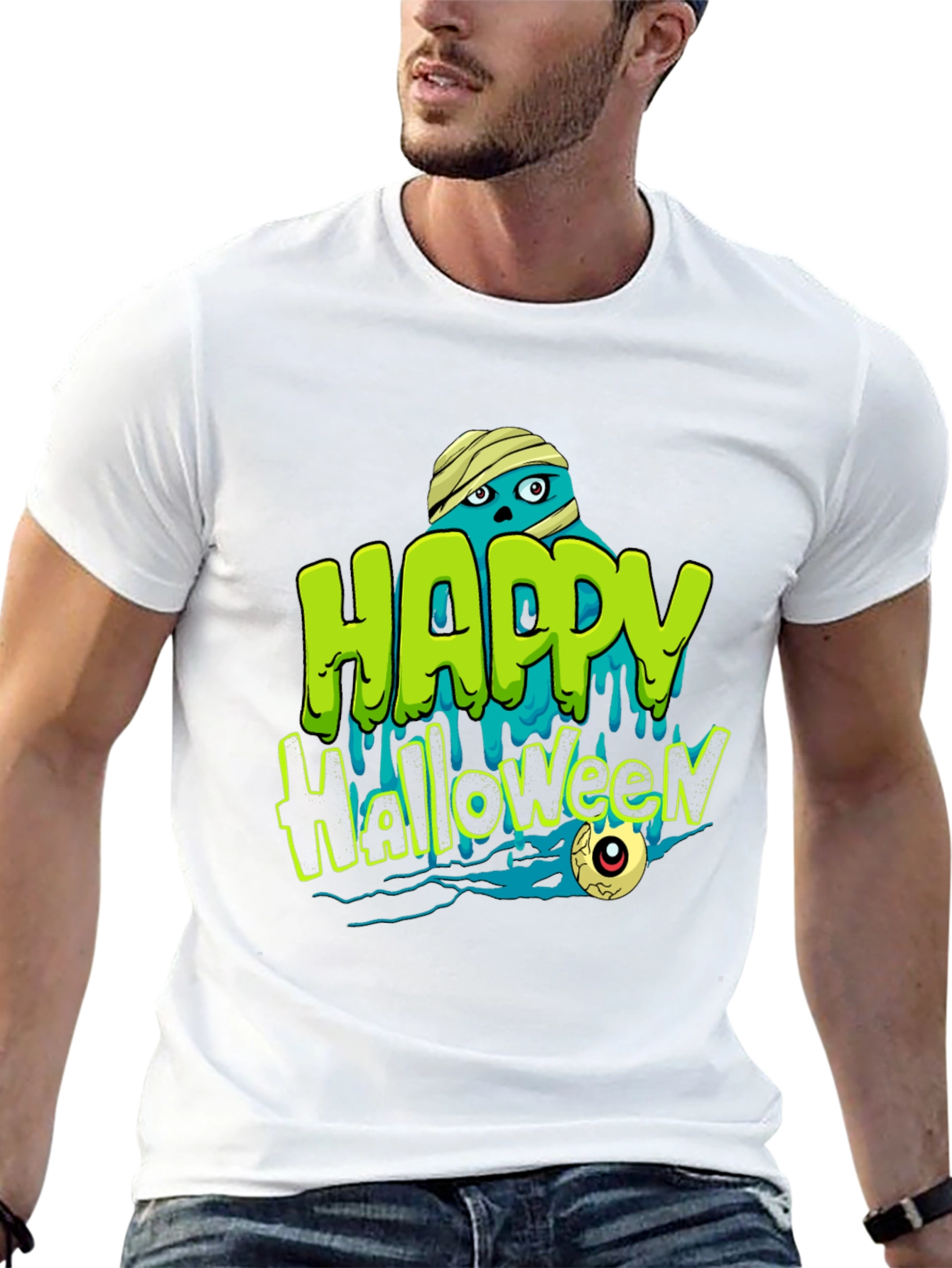 Happy Halloween Mummy Graphic Tee - Spooky Season Shirt