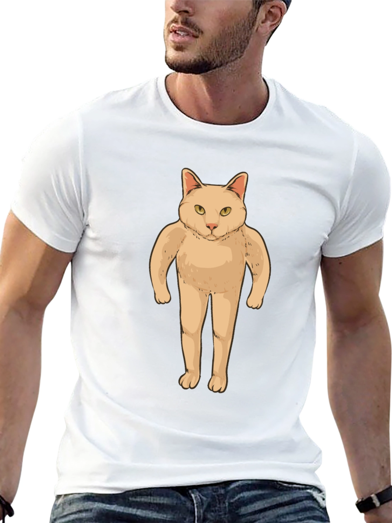 Funny Cat Man T-Shirt - Black Graphic Tee