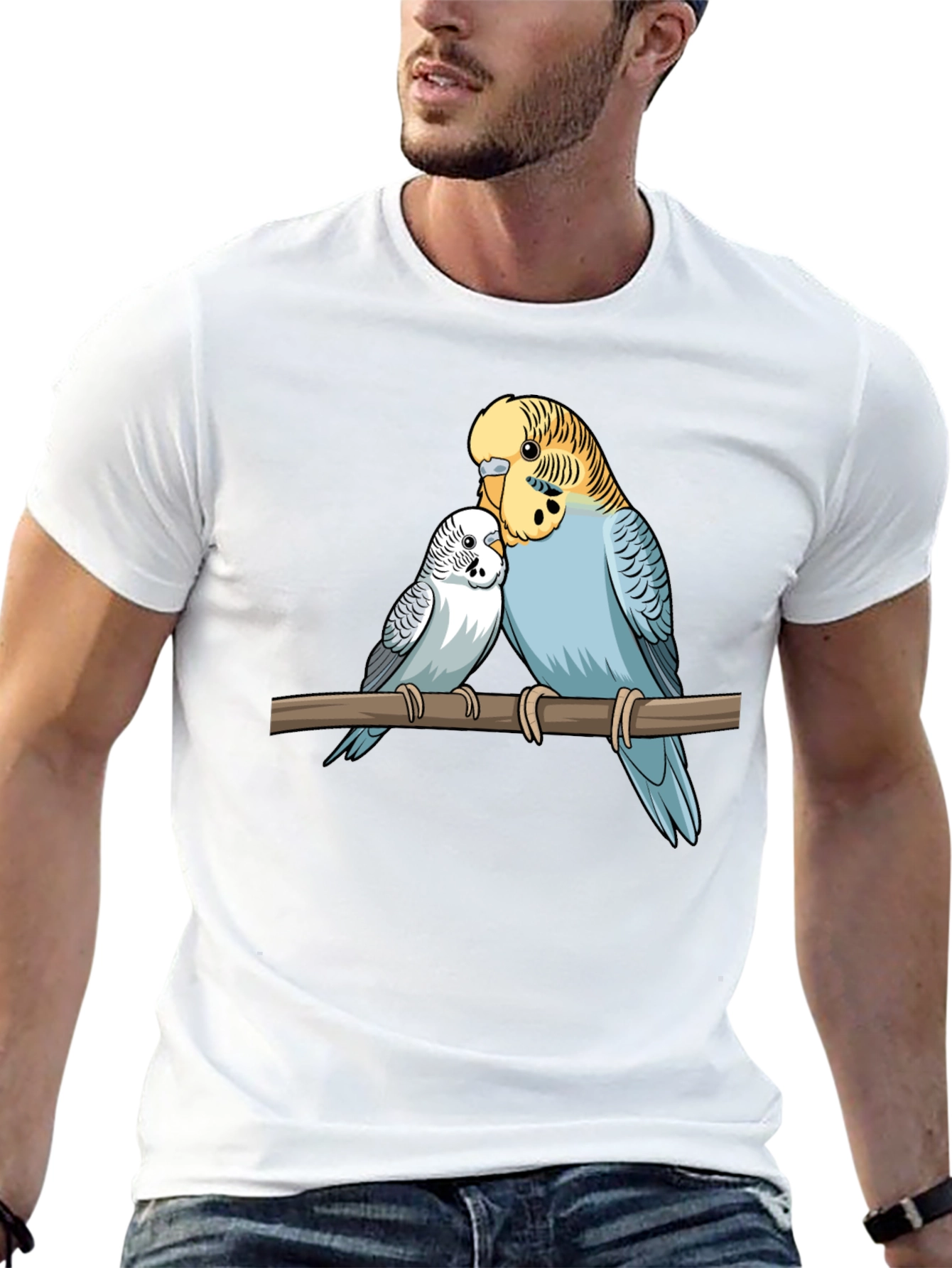 Budgie Birds Graphic Print Black T-Shirt