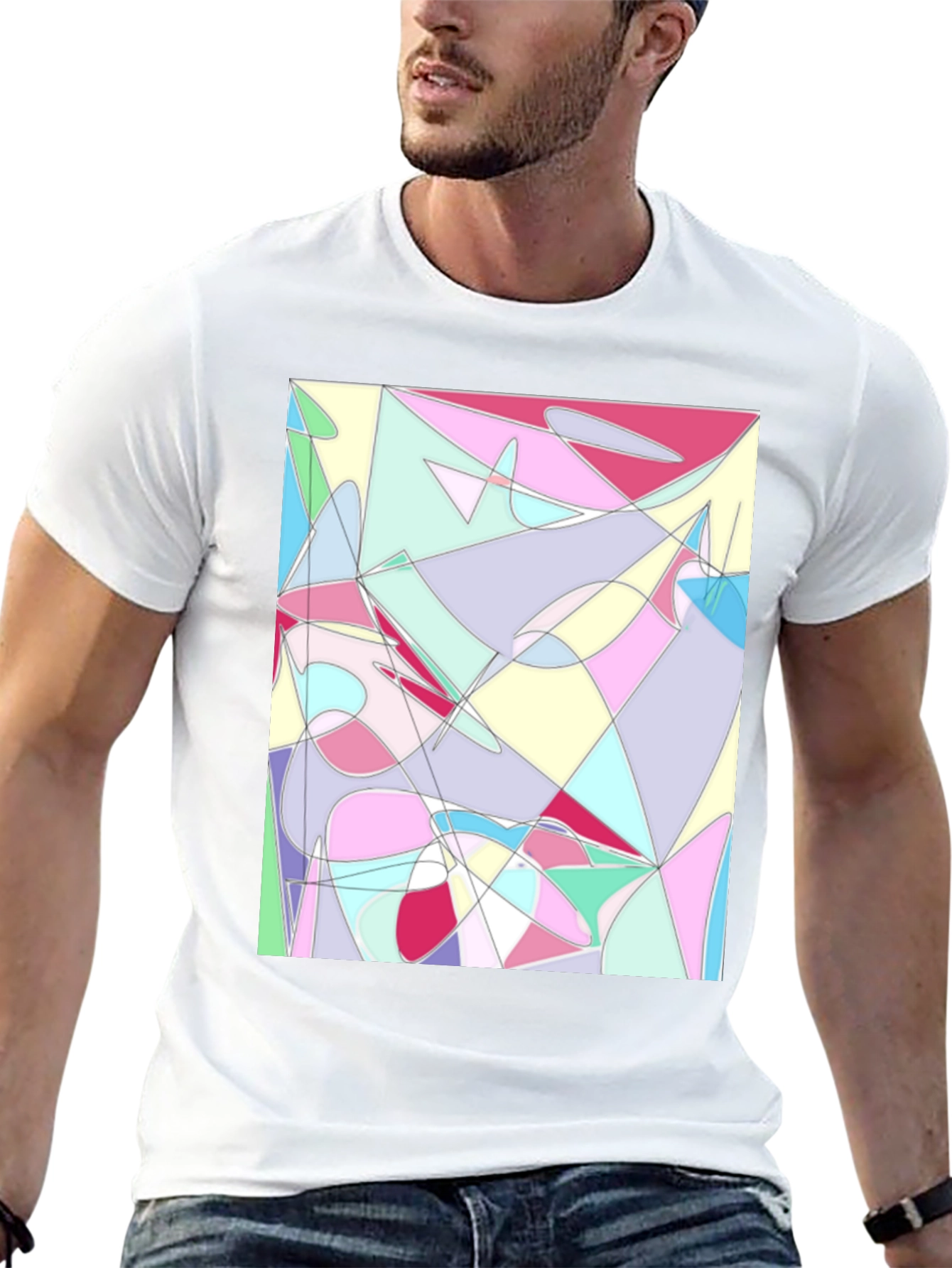 Abstract Geometric Print Black T-Shirt