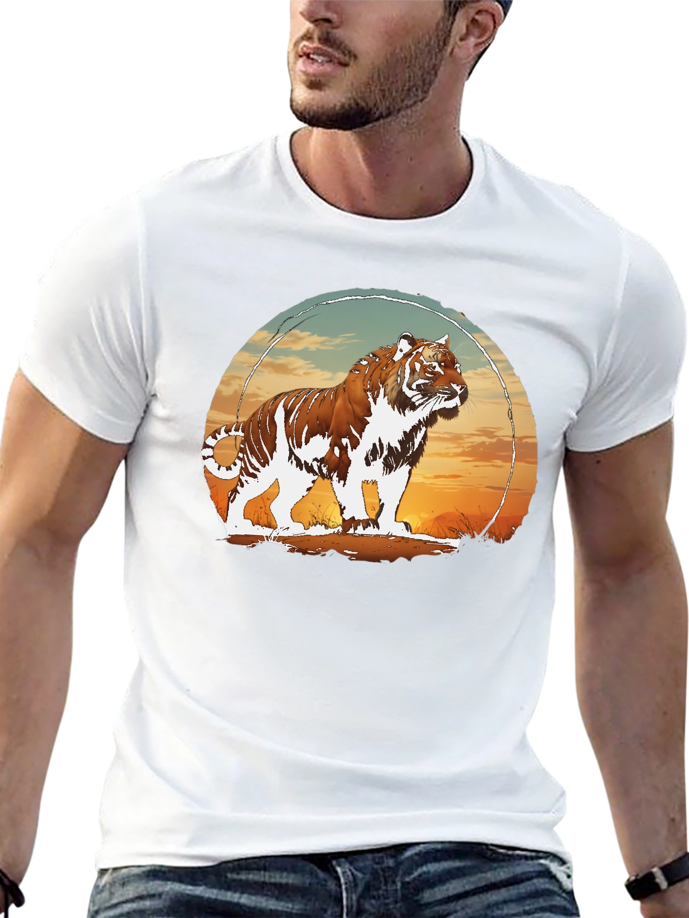 Tiger Sunset Graphic Black T-Shirt