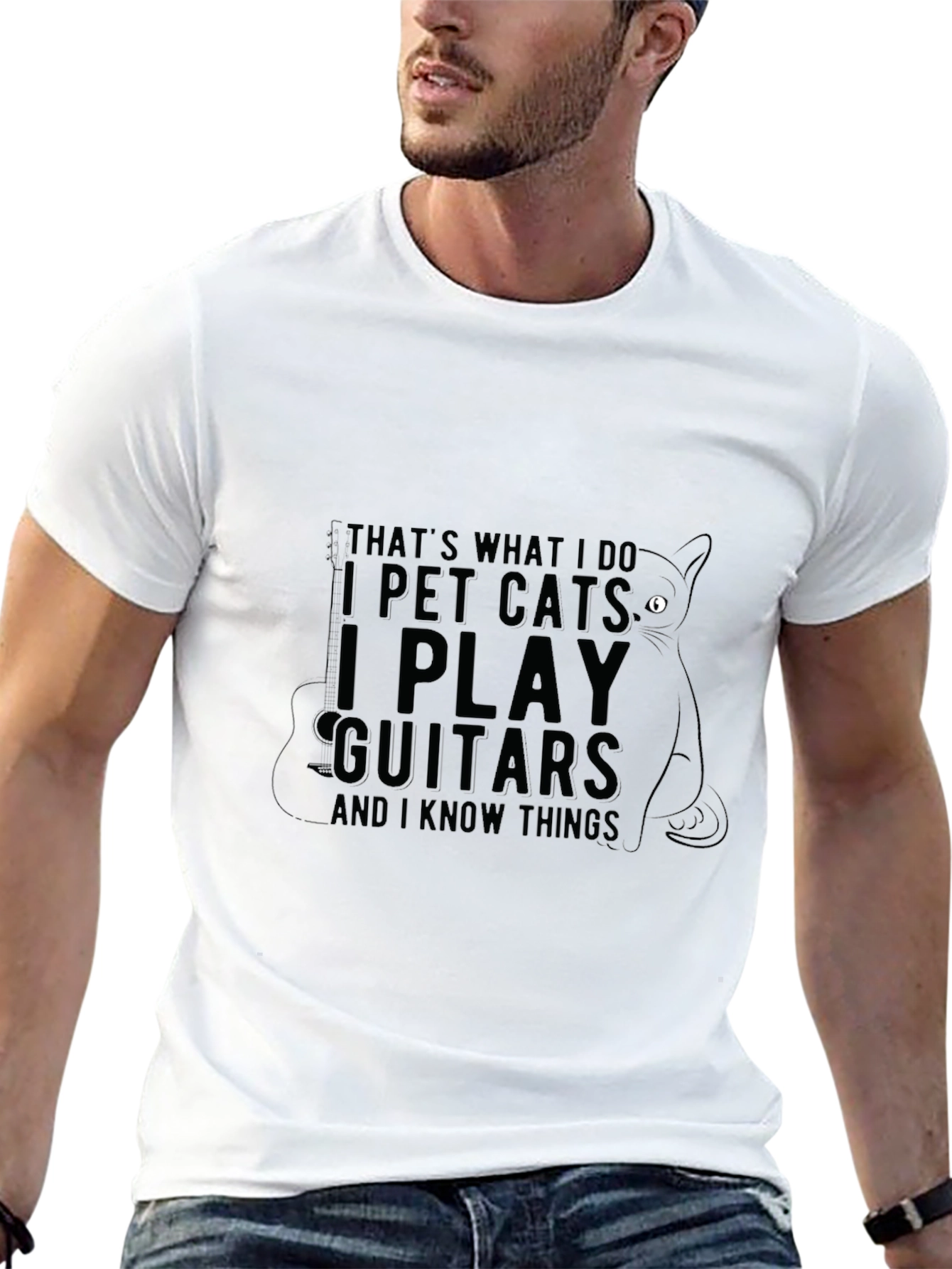 I Pet Cats I Play Guitars Mens Black T-Shirt
